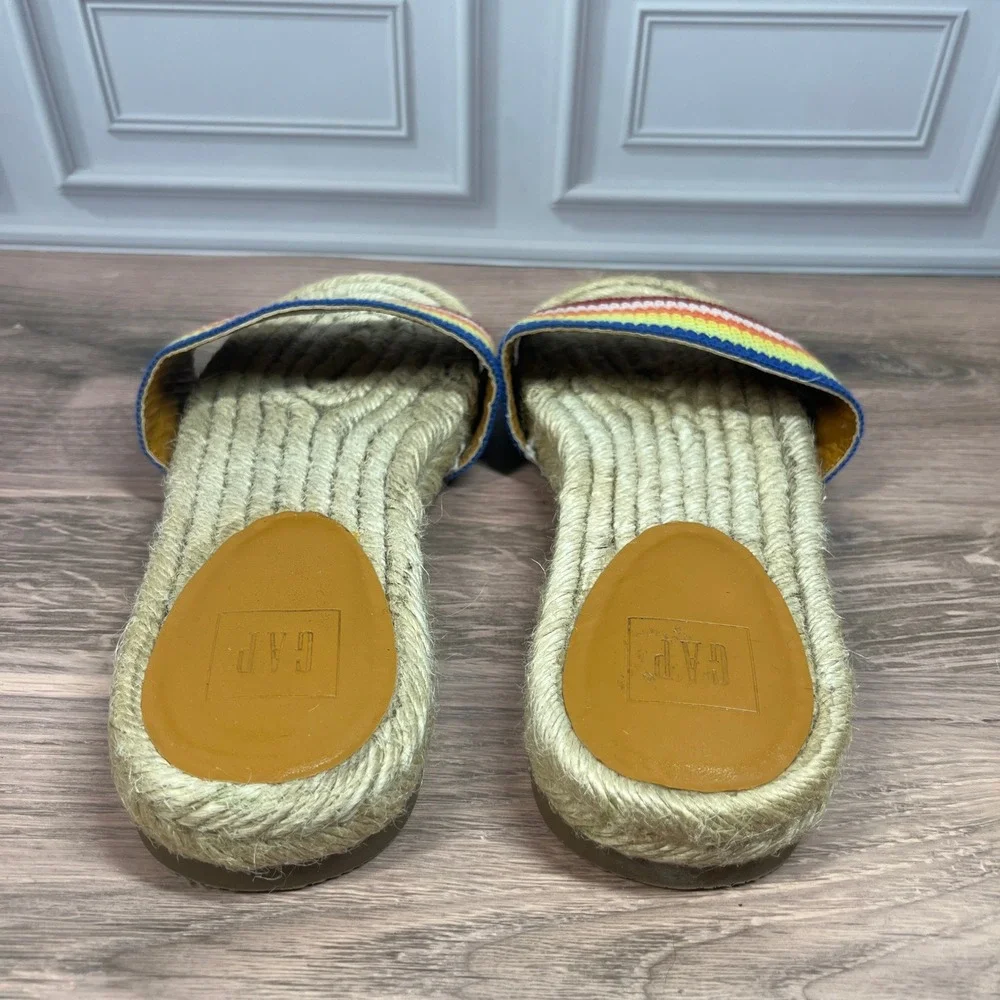 GAP Rainbow Stripe Espadrille Slides Sandals Women Comfort Anti Slip Size 8